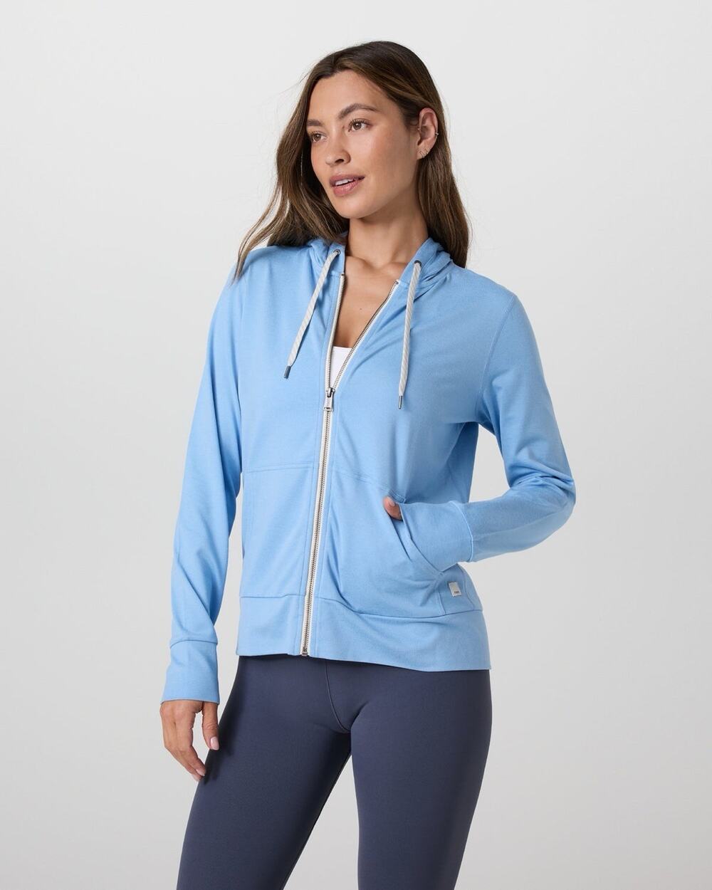 Vuori Halo Performance Hoodie 2.0 Spring Heather Blue Zip DreamKnit Women Small